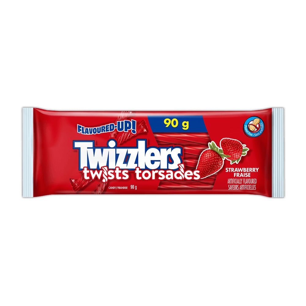 Friandises en torsades TWIZZLERS fraise, sac de 90 g - Devant de l’emballage