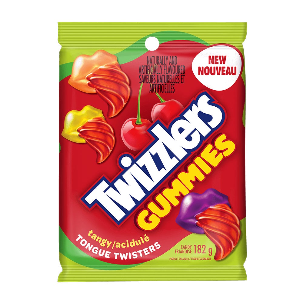 Friandises gommeuses TWIZZLERS TONGUE TWISTERS acidulées, sac de 182 g - Devant de l’emballage