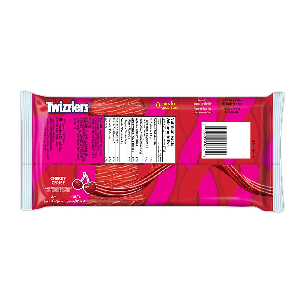 Friandises TWIZZLERS PULL 'N’ PEEL cerise, sac de 396 g - Dos de l’emballage