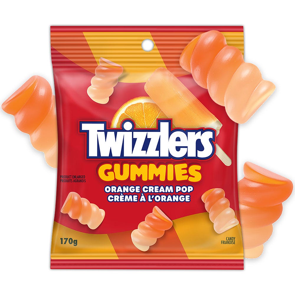bag of twizzlers orange cream pop gummies